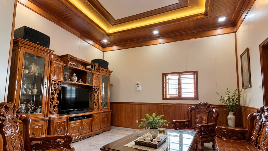 Cải tạo nhà cũ, ốp tường và trần tại Hoàng Mai